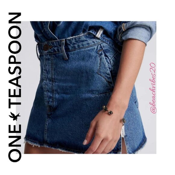 ONE TEASPOON Vanguard Mid Waist Relaxed Mini Denim Skirt Rosewood 30 NWT O-392 - Picture 4 of 14